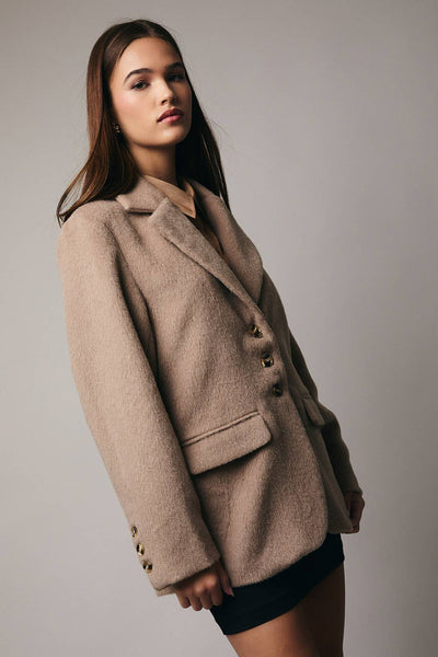 Long Sleeve Button Down Blazer: Mocha