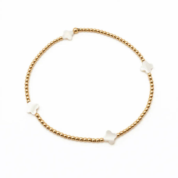 The Lucky Clover Bracelet in White Mother of Pearl: 7 inches