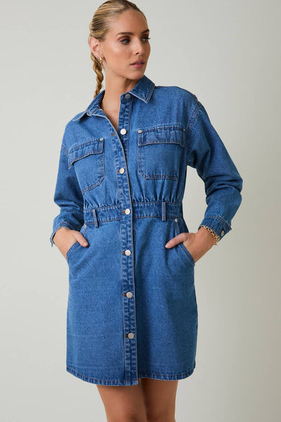 Long Sleeve Rivet Detail Mini Dress