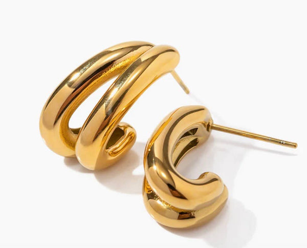 Flow- Double Hoop Earring- Steel Waterproof: Two Tone