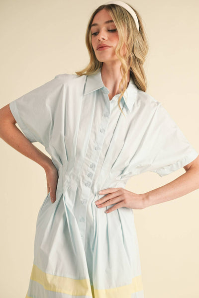 Button Down Midi Dress - Blue & Yellow