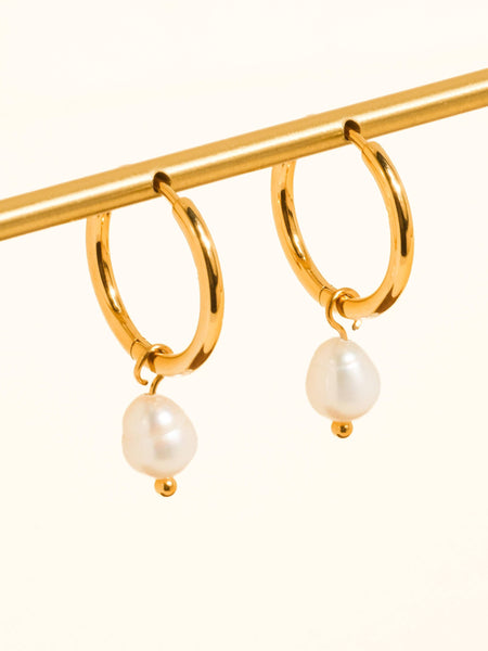 Non-Tarnish Classic Pearl Drop Earrings - Gold