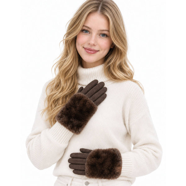C.C Faux Fur Trim Winter Gloves: Beige