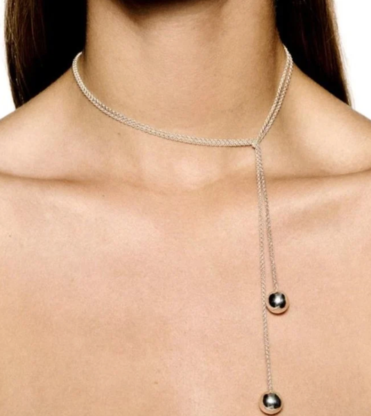 Lariat Rope Tassel Wrap Necklace - Silver