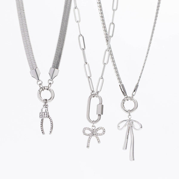 18K Gold PVD Stainless Steel Rhinestone Wishbone Charm: Gold