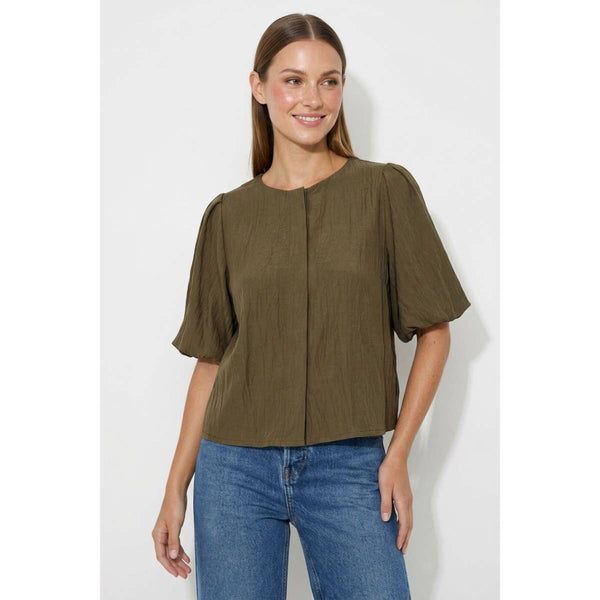 Puff Sleeve Button Up Blouse: Sable / S