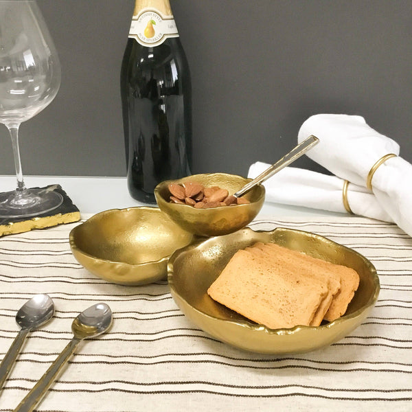 Gold Textured Aluminum 3-Bowl Cluster Dish
