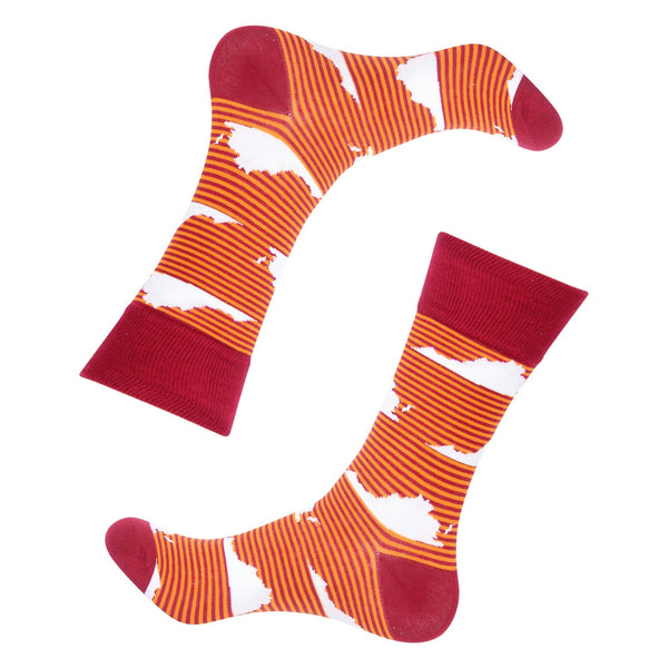 Maroon/Orange Stripe Virginia Shape Socks