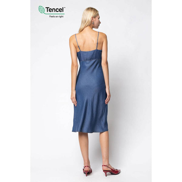 Midi Denim Dress With Contrast Stitching