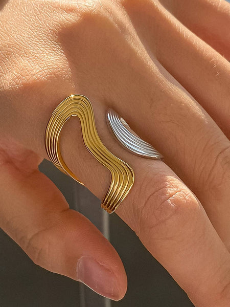 Wavy Abstract Ring - gold, silver, two tone, adjustable, non-tarnish