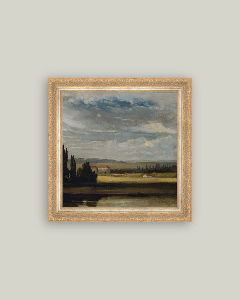 Country Mansion Framed Antique Art: 26x26