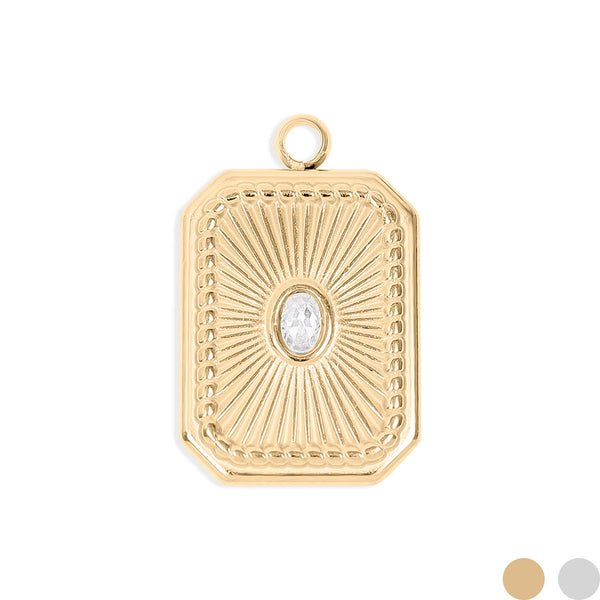 18K Gold PVD Rectangle Sunburst Crystal Charm: Gold