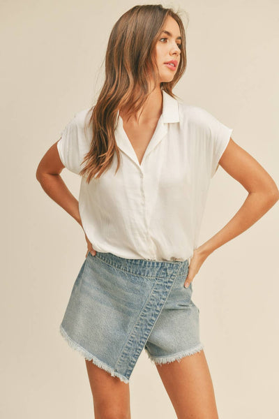 Button Down Cap Sleeve Shirt - Off White