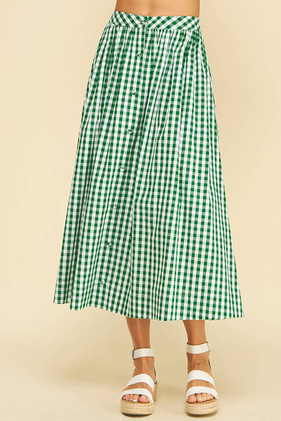 Gingham Button Down Skirt - Green