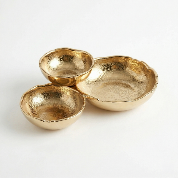 Gold Textured Aluminum 3-Bowl Cluster Dish