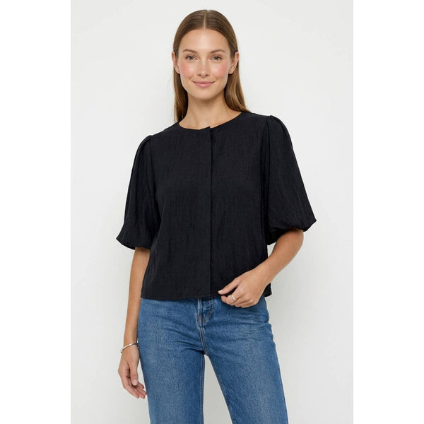 Puff Sleeve Button Up Blouse: Sable / M