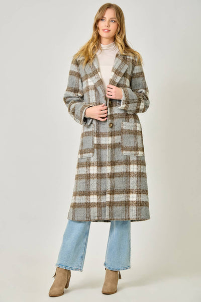 Plaid Long Coat: Mocha/Navy