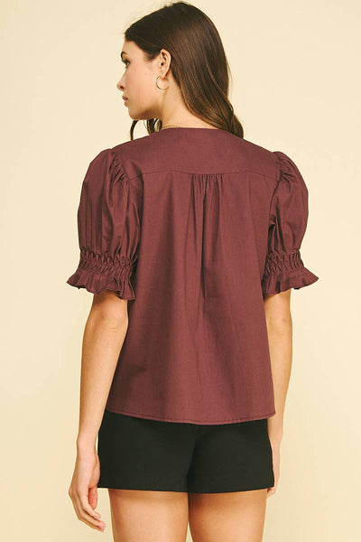 Tucked Detail Button Down Blouse - Plum