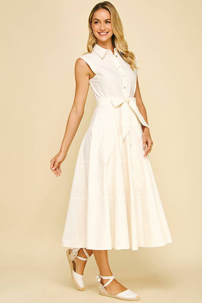 Button Down Midi Dress - Milk white