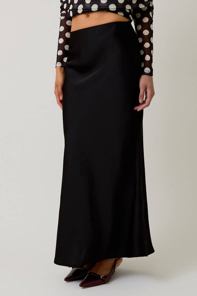 Bias Satin Midi Skirt: Tan