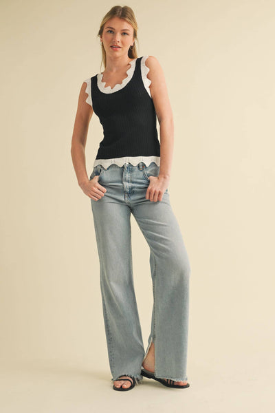 Scalloped Knit Sweater Tank - Blue & Lilac