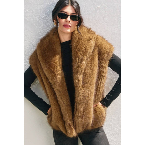 Snow Angel Collared Furry Vest: Lt Brown
