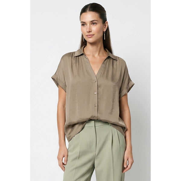 Short Sleeve Blouse: Forest Green / S