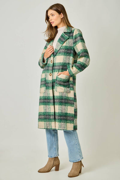 Plaid Long Coat: Mocha/Navy