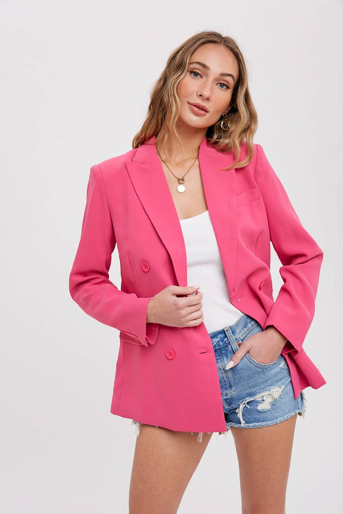 Classic Double Breasted Blazer: Hot Pink