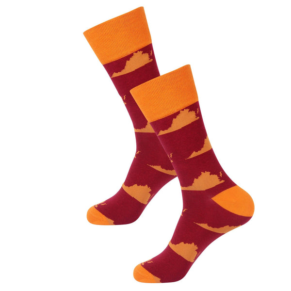 Maroon/Orange Virginia Shape Socks