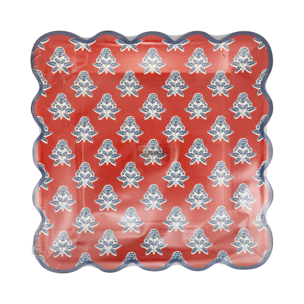 Red Block Floral Paper Plate - 9"