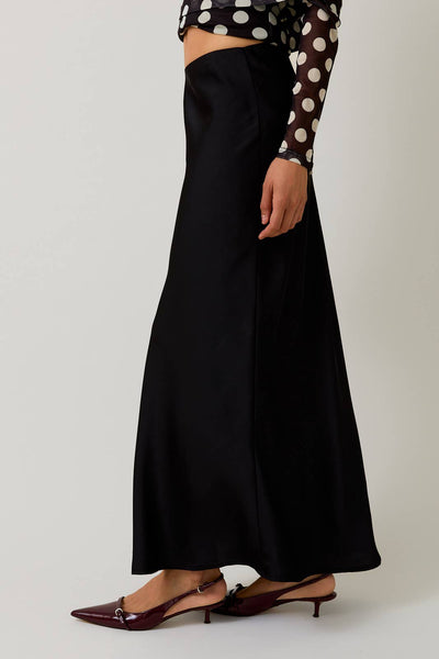 Bias Satin Midi Skirt: Tan