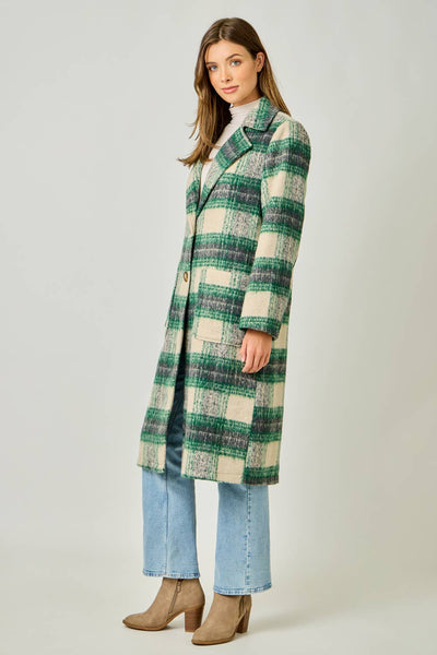 Plaid Long Coat: Mocha/Navy