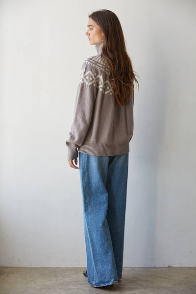 Knit Buttondown Long Sleeve Fair Isle Cardigan : Dark Heather Mocha