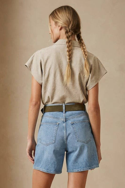 Soft Matte Drop Shoulder Blouse - Taupe