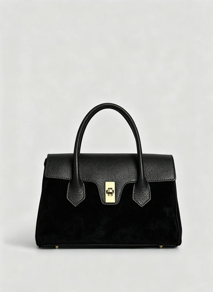 Genuine Leather Bag with Suede Details: Black