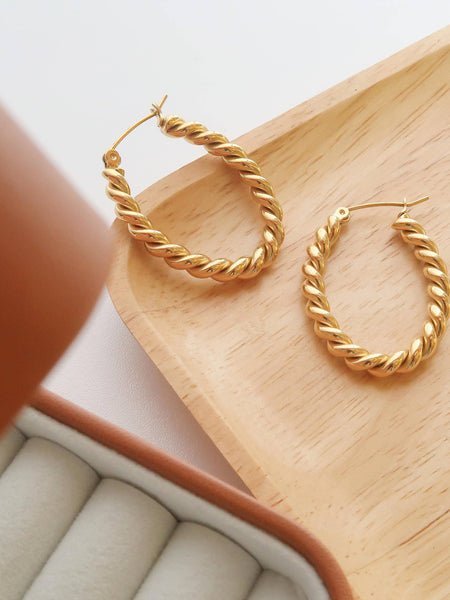 Braided Hoop Earrings - gold, non-tarnish