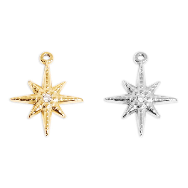 18K Gold Stainless Steel Compass Star Charm: Gold