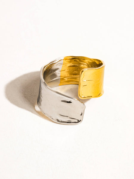 Textured Two Tone Open Ring - gold, silver, non-tarnish