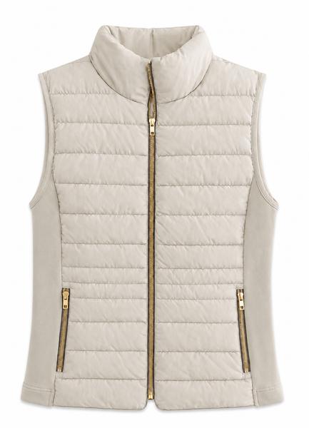 The Icon Perfect Fit Puffer Vest in Bone & Brown: XS