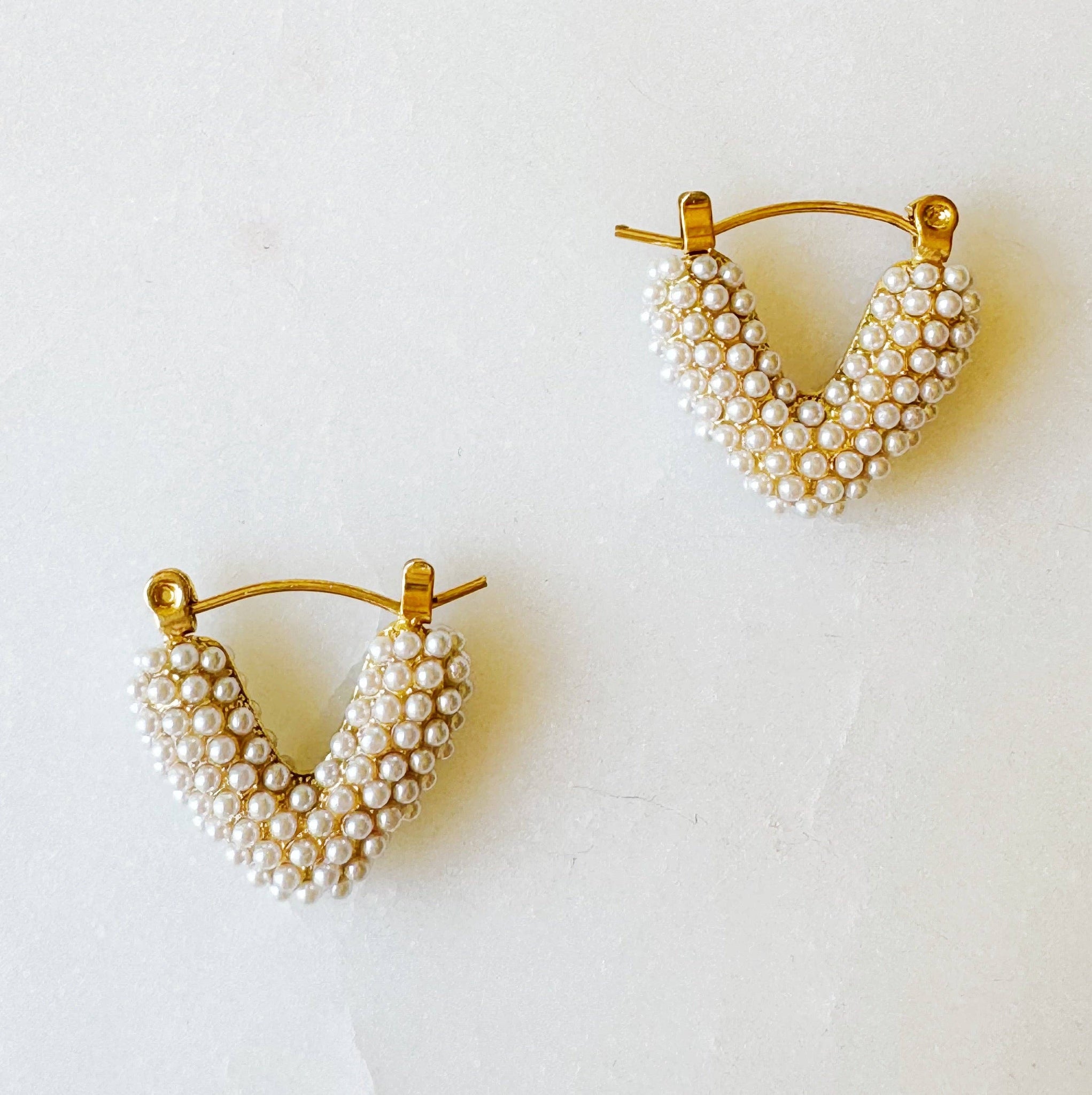 V Shape Classy Hoop Earrings: Pearl