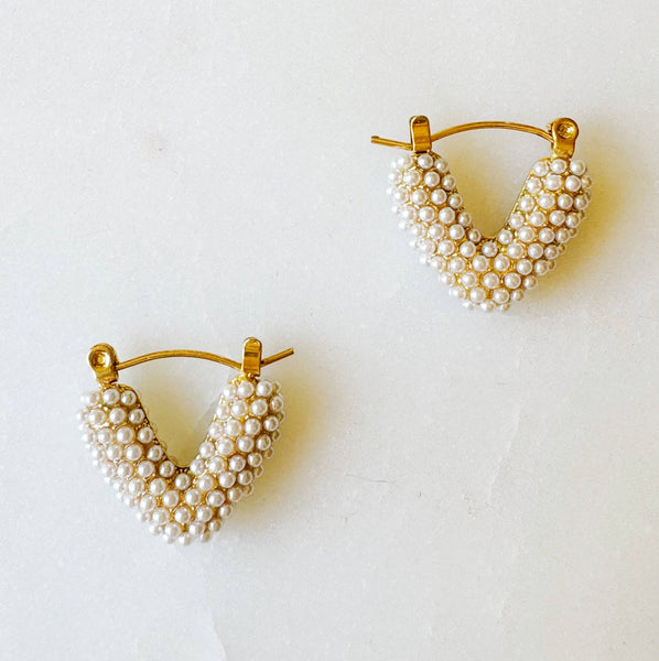 V Shape Classy Hoop Earrings: Pearl