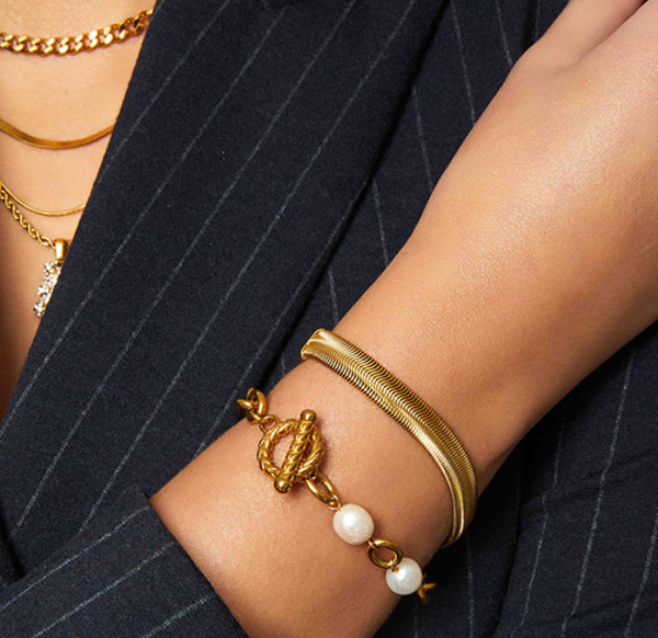 Snake Wheat Herringbone. Softest Steel bracelet: Yellow Gold