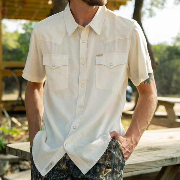 The Wyatt Pearl Snap Short Sleeve Solid Shirt: Antique White / XX-Large