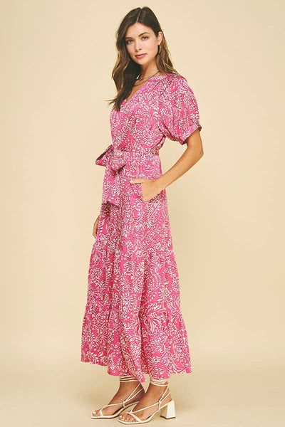 DAMASK PRINT TIERED MAXI DRESS - 6132DA: DEEP BLUE / S