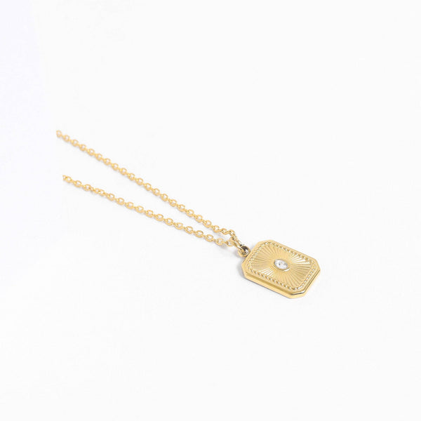18K Gold PVD Rectangle Sunburst Crystal Charm: Gold