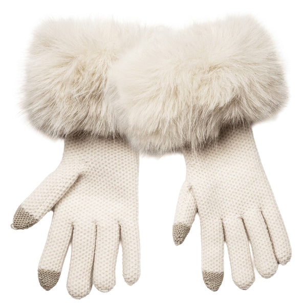 C.C Long Faux Fur Cuff Knitted Winter Gloves: Brown