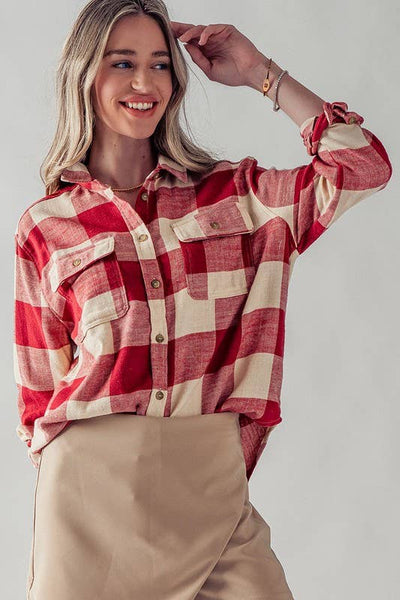 PLAID FLANNEL BUTTON DOWN SHIRT : BLACK / S-2/M-2/L-2