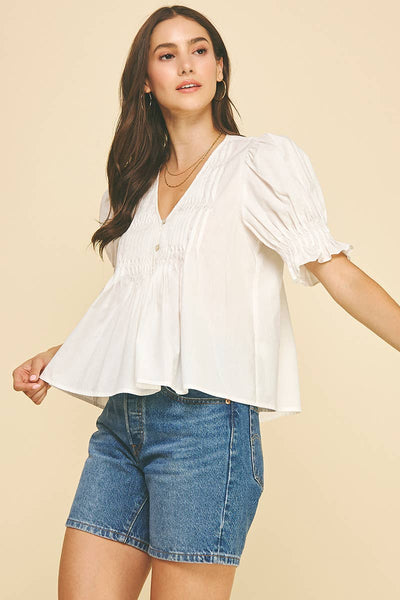 Tucked Detail Button Down Blouse - Off White