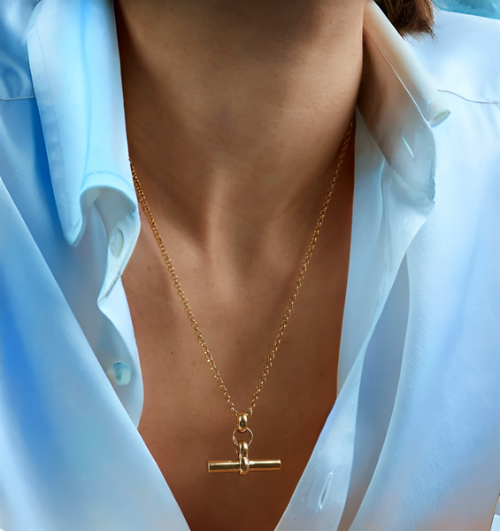 T Bar Toggle Steel 14K Gold or Two tone Necklace: Two tone